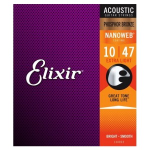 Elixir Phosphor Bronze Nanoweb Extra Light 10 - 47 Acoustic Strings 